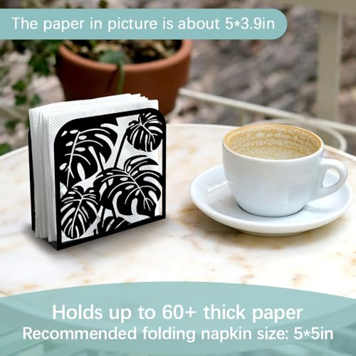 Monstera Leaf Decorative Black Metal Napkin Holder for Table