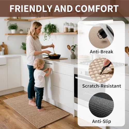 Long Kitchen Runner Rugs Kitchen Mat Non Slip Washable Brown 36"x71" (2.1652 Sq Ft)