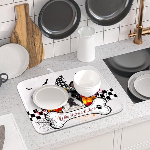 Dish Drying Mat for Kitchen Counter (Halloween Dog 623 / 18" x 16")