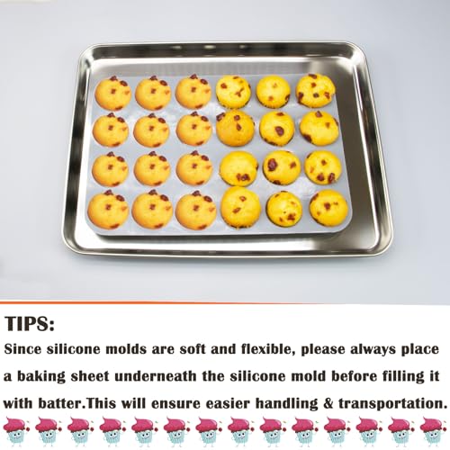 24 Cups Silicone Mini Muffin Pan Set (Set of 2--24 Cups (Gray+Gray))
