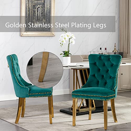 Green Velvet Dining Chairs Set of 2 (Natural Green)