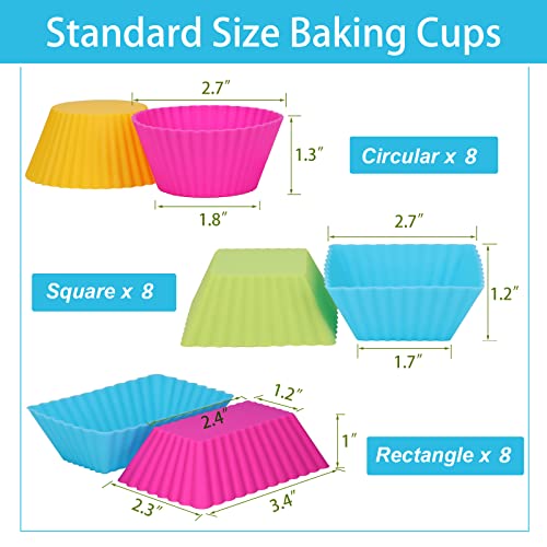 24Pack Silicone Muffin Baking Cups Cupcake Liners Lunch Box Bento Dividers (Colorsful / Regular Size)
