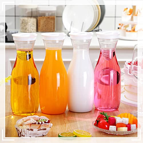 6 Pcs Plastic Water Carafe with Lid 32 Oz Clear (White Cap)