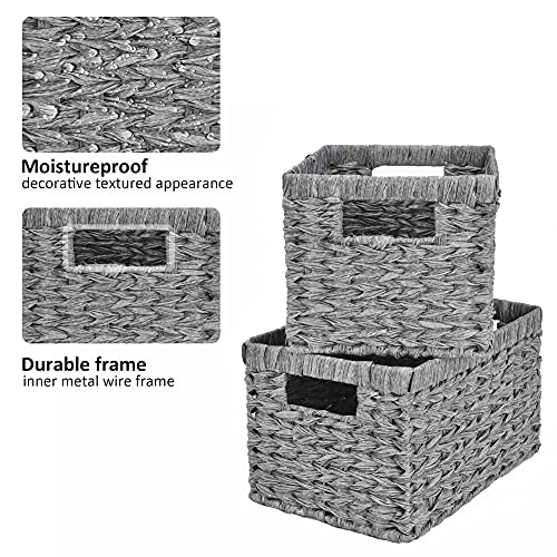Wicker Storage Baskets for Organizing (Gray / 13"L x 8¼"W x 7"H)