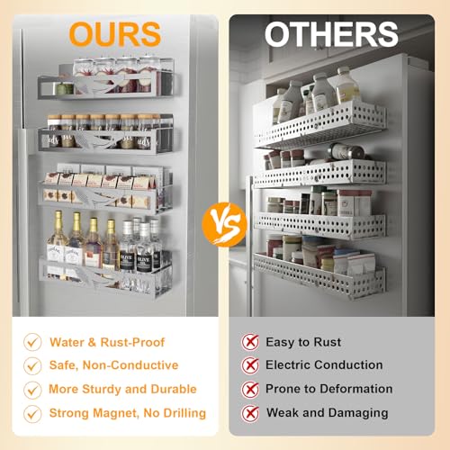 Magnetic Spice Rack for Refrigerator (Gray-4 Pack)