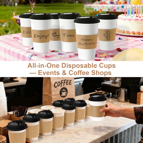 20 oz 500 Pack Coffee Cups with Lids and Sleeves (Black-500packs / 20 oz)
