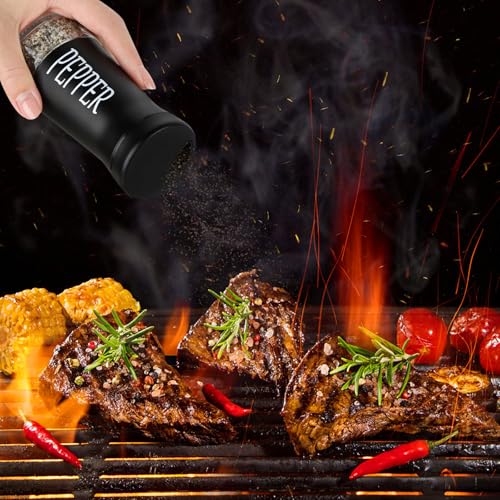 Salt and Pepper Shakers with Adjustable Pour Hole (Black+White)