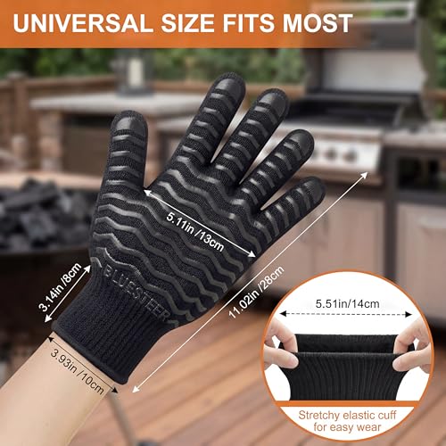 BBQ Gloves 1472°F Heat Resistant Oven Gloves with Fingers (Black-black / One Size Fits Most)