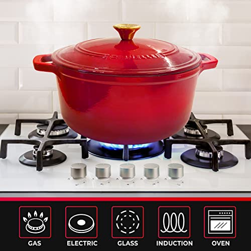 Mueller 6QT Enameled Cast Iron Dutch Oven with Lid (6 Quart -Round / Red)