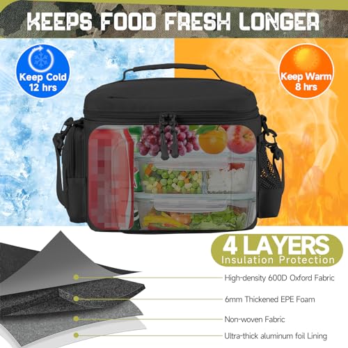 Tactical Lunch Bag for Mens Military Heavy Duty Lunch Box Work Leakproof Insulated Durable Thermal Cooler Bag for Adult Meal for Office Camping Picnic Pail MOLLE Webbing Black