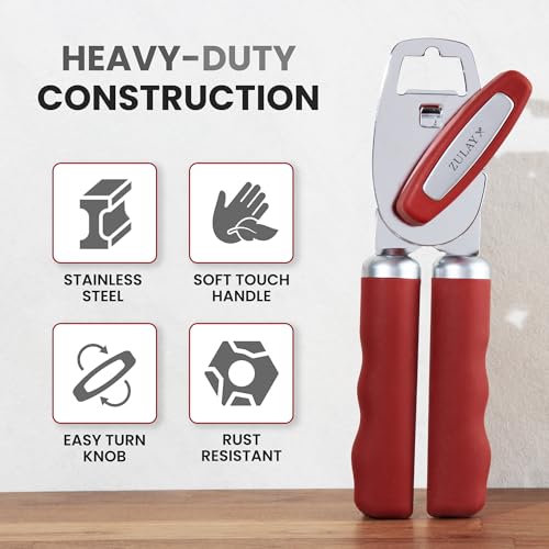 Manual Can Opener Heavy Duty Patented Stainless Steel (Red / Comfy Grip)