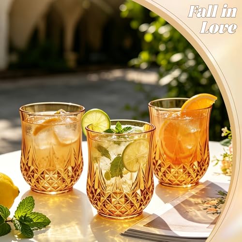 24 Pack Plastic Stemless Wine Glasses (Amber)