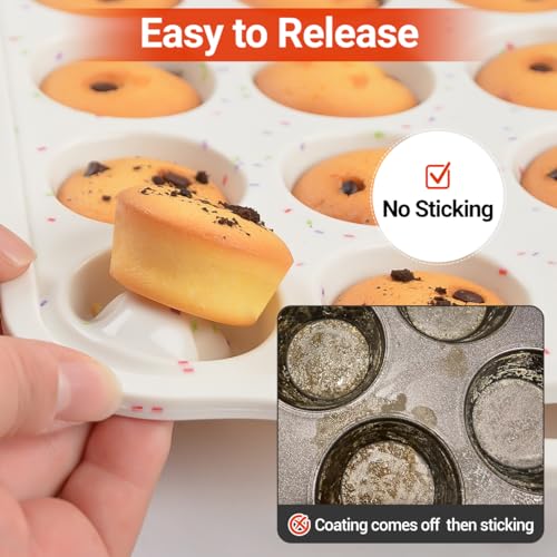 Silicone Mini Muffin Pan with Metal Reinforced Frame (Creamy Confetti / 24-Cup Mini)