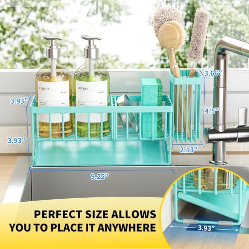 Kitchen Sink Caddy Organzier with High Brush Holder (Turquoise / 9.25 inches)