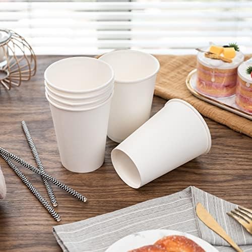 12 oz 100 Pack White Disposable Paper Coffee Cups (White / 12 oz)