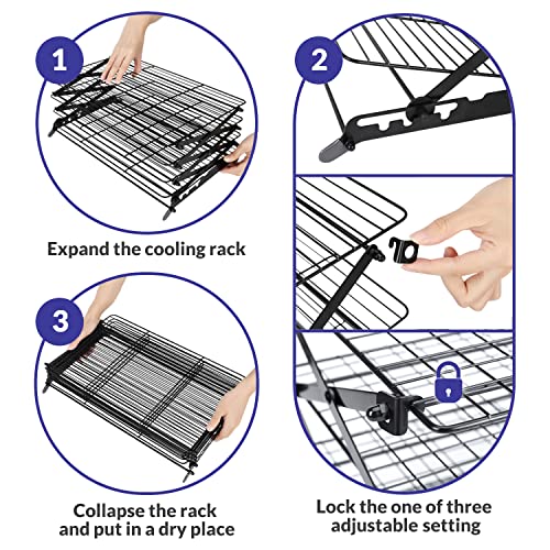 2/3/4-Tier Upgraded Collapsible Cooling Rack with Adjustable 3 Setting Design Stackable Roasting Cooking Drying Wire Cooling Rack for Cookies Baking Gifts for Women