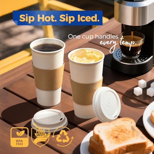 50 Pack 24 oz Disposable Coffee Cups with Lids (24 oz / Classic)