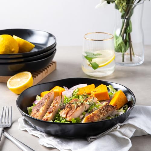 9.75'' Ceramic Large Pasta Bowls (Matte Black / Set of 4)
