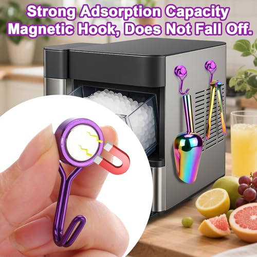 Stainless Steel Ice Scoop for Freezer with Magnetic Hook & Ice Tongs (6oz / Colorful)
