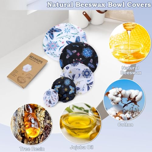 5Pcs Reusable Beeswax Elastic Bowl Covers for Bread Proofing and Food Cover (Butterfly)