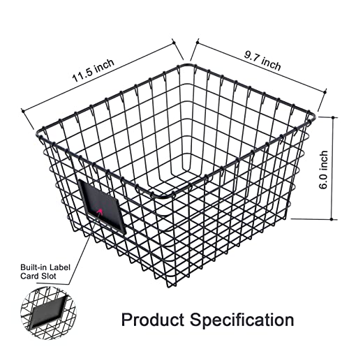 4 Pack【Large】 Wire Handmade Storage Basket for Organizing Household Goods (Medium Black)