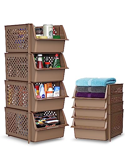 Stackable Storage Bins Open Front for Pantry Storage (4 Count)