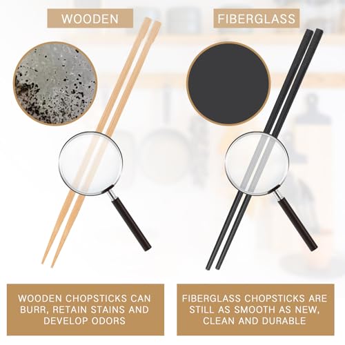 100 Pairs Fiberglass Reusable Chopsticks 9.5" Dishwasher Safe Black Cherry Chopsticks for Chinese Style Japanese Food Cooking Supplies
