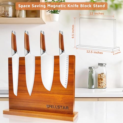 Modern Acacia Magnetic Knife Block Holder 12 x 10 Inches (L)