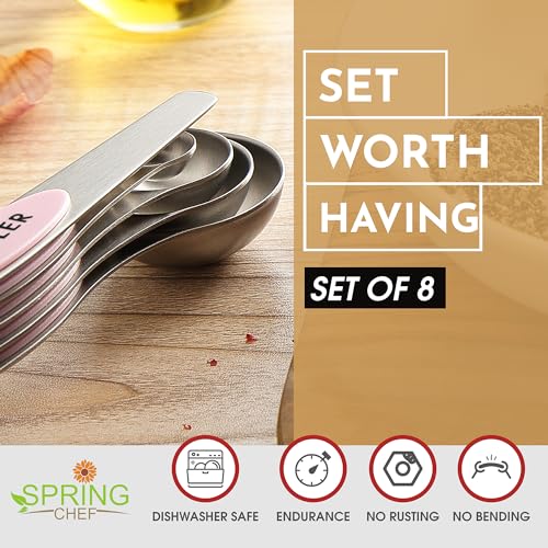 Stainless Steel 8 Magnetic Measuring Spoons Set (Pink Lemonade / 1-Pack)
