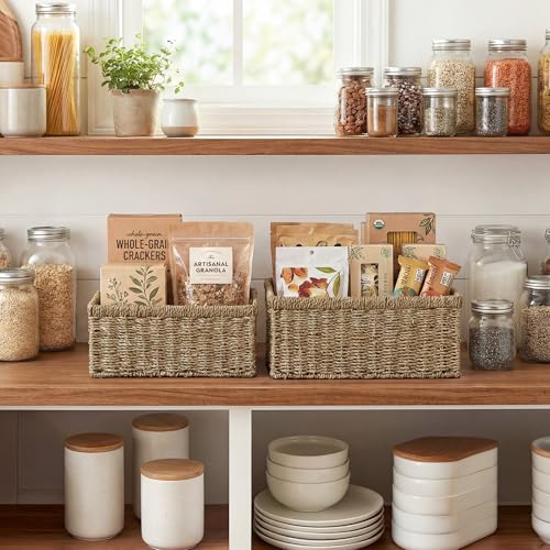 Wicker Storage Baskets (Natural (Seagrass) / 15"L x 11"W x 7"H + 13"L x 9"W x 6¼"H)