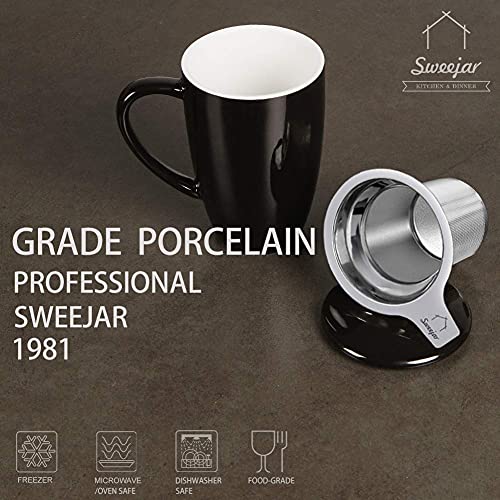 Sweejar Porcelain Tea Infuser Mug with Lid (Black / Tea Cup(16 Fl Oz))