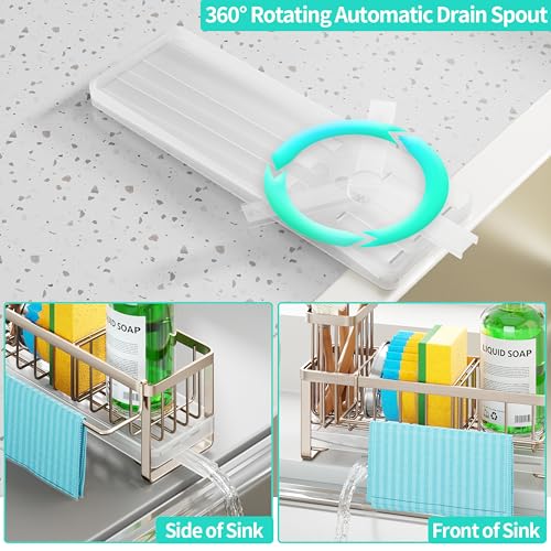 Sponge Holder for Kitchen Sink (Brushed Nickel / with Dishcloth Holder)