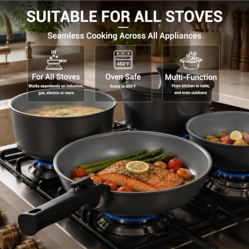 18 Piece Ceramic Pots and Pans Set Non Stick (Black)