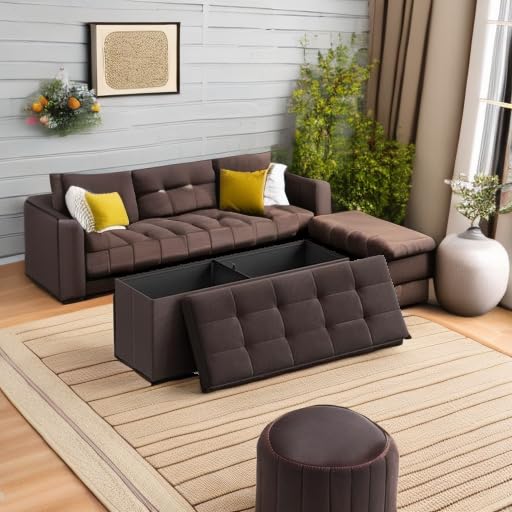 43.3 Inches Folding Storage Ottoman Bench (Brown / 15"D x 43"W x 15"H (without Flipping Lid))