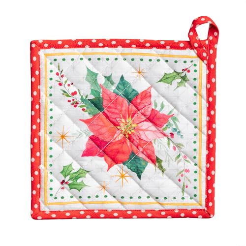 Pot Holders 100% Cotton Potholders (117 - Poinsettia Christmas / 8" x 8" (Pot Holder Pack of 1))