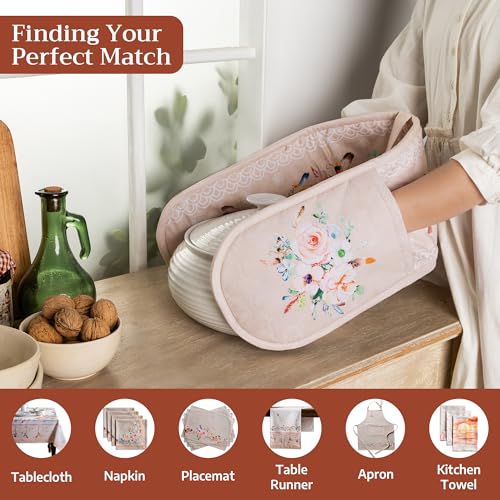 Double Oven Mitts 100% Cotton Double Oven Glove (065 - Ibiza - Beige / 7" x 35" (Double Oven Mitt))