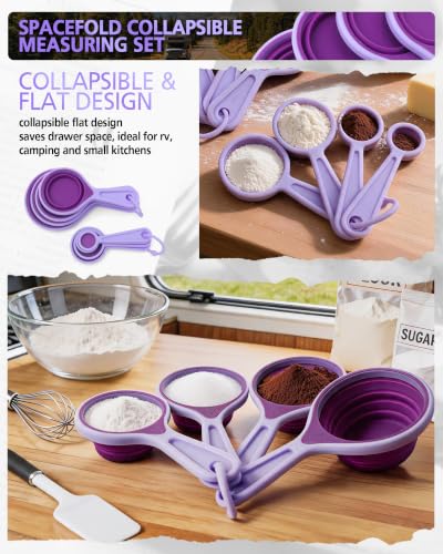 Collapsible Measuring Cups and Spoons Set (Purple)
