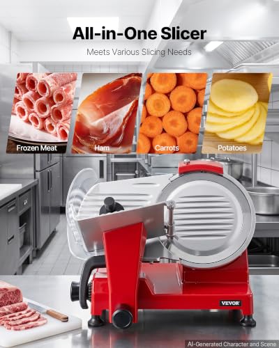 Commercial Meat Slicer 340W Electric Deli Food Slicer 10 inch Blade (10 inch / Red)