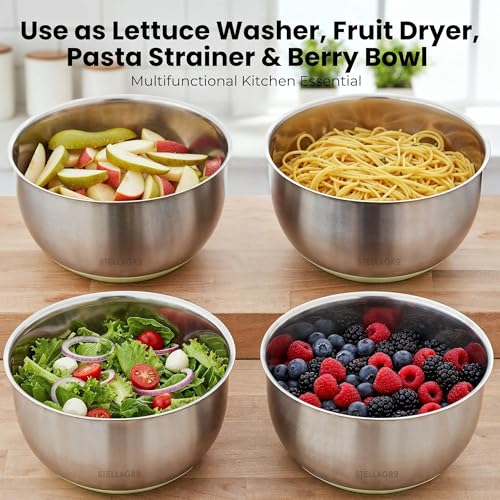 Large Stainless Steel Salad Spinner 5.3QT