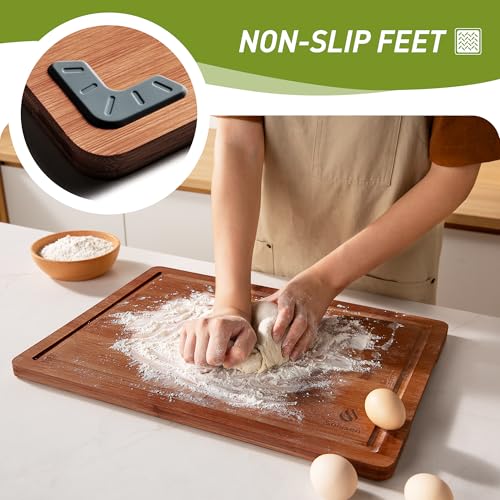 Extra Large Bamboo Cutting Board with Non Slip Feet and Over Sink Butcher Block Chopping Board Nice Solid Thick Wooden Juice Groove Big Xl XXl xlarge Best Hardwood Kitchen Counter Organic (19.5"L x 14"W / Brown)