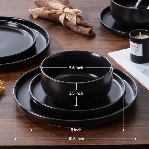 Stoneware Dinnerware Sets for 8 (Matte Black / Service for 8)