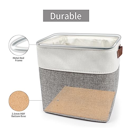 Collapsible Fabric Storage Cubes 11x11 Cube Storage Bins (Gray / Off-White / Cube - 11"x11"x11")