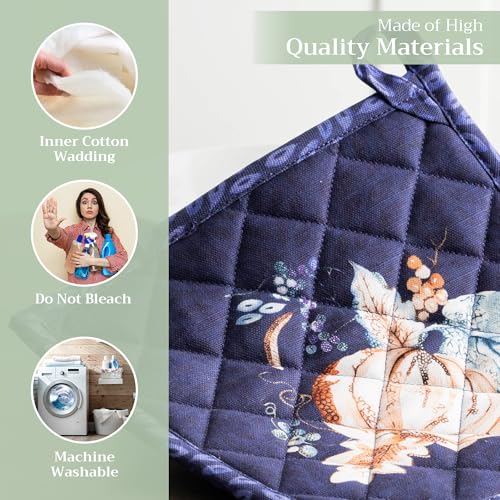 Pot Holders 100% Cotton Potholders (072 - Pumpkin Blues / 8" x 8" (Pot Holder Pack of 2))