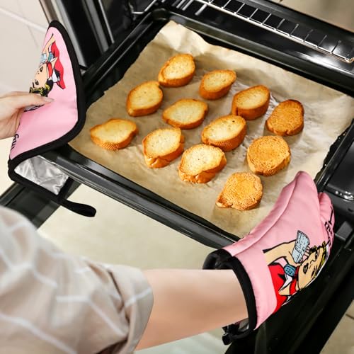 Funny Oven Mitts and Pot Holders Sets Cooking BBQ Non (Pink)