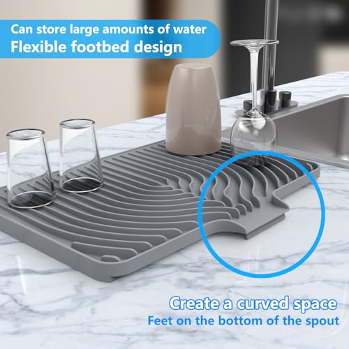 Dish Drying Mat for sink with a bulged edge (18"×12"Raised Sink / Gray)