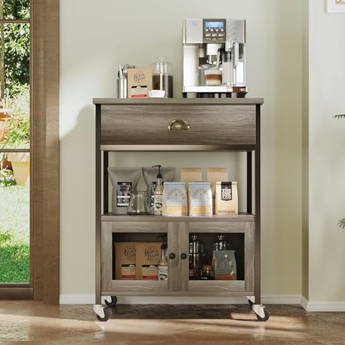 Coffee Bar Cart Cabinet (Wash Grey)