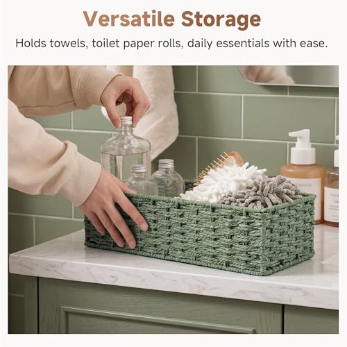Wicker Toilet Paper Basket for Sage Green Bathroom Decor (Sage Green / 15 ¾"L x 6 ½"W x 4 ¼"H)