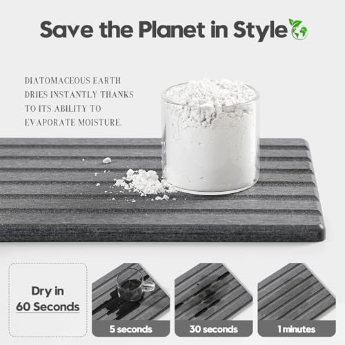 2PCS Water Absorbing Stone Drying Tray Mat for Bathroom Sink & Kitchen Counter Organizer (2 Pack - Charcoal Gray / 10"x 6")