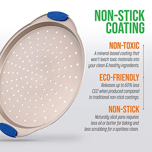 13-Inch Non-Stick Pizza Tray with Silicone Handle - Perforated Carbon Steel, Dishwasher Safe, PFOA Free - Champagne Gold - 12 Pack (Champagne Gold / 12 Pack)