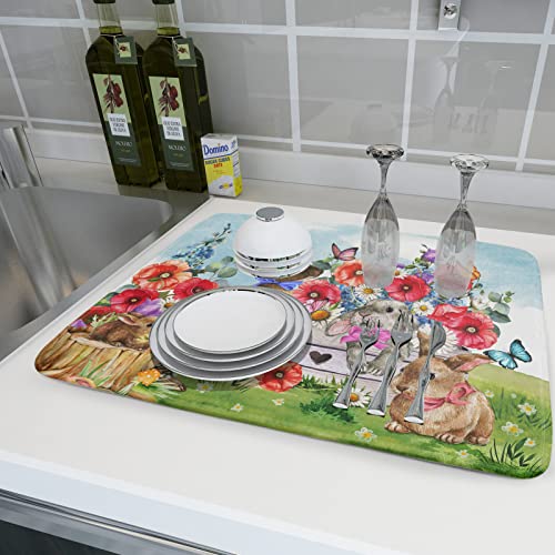 Spring Rabbit Dish Drying Mat (DrymatLRabbit / 24" x 18")